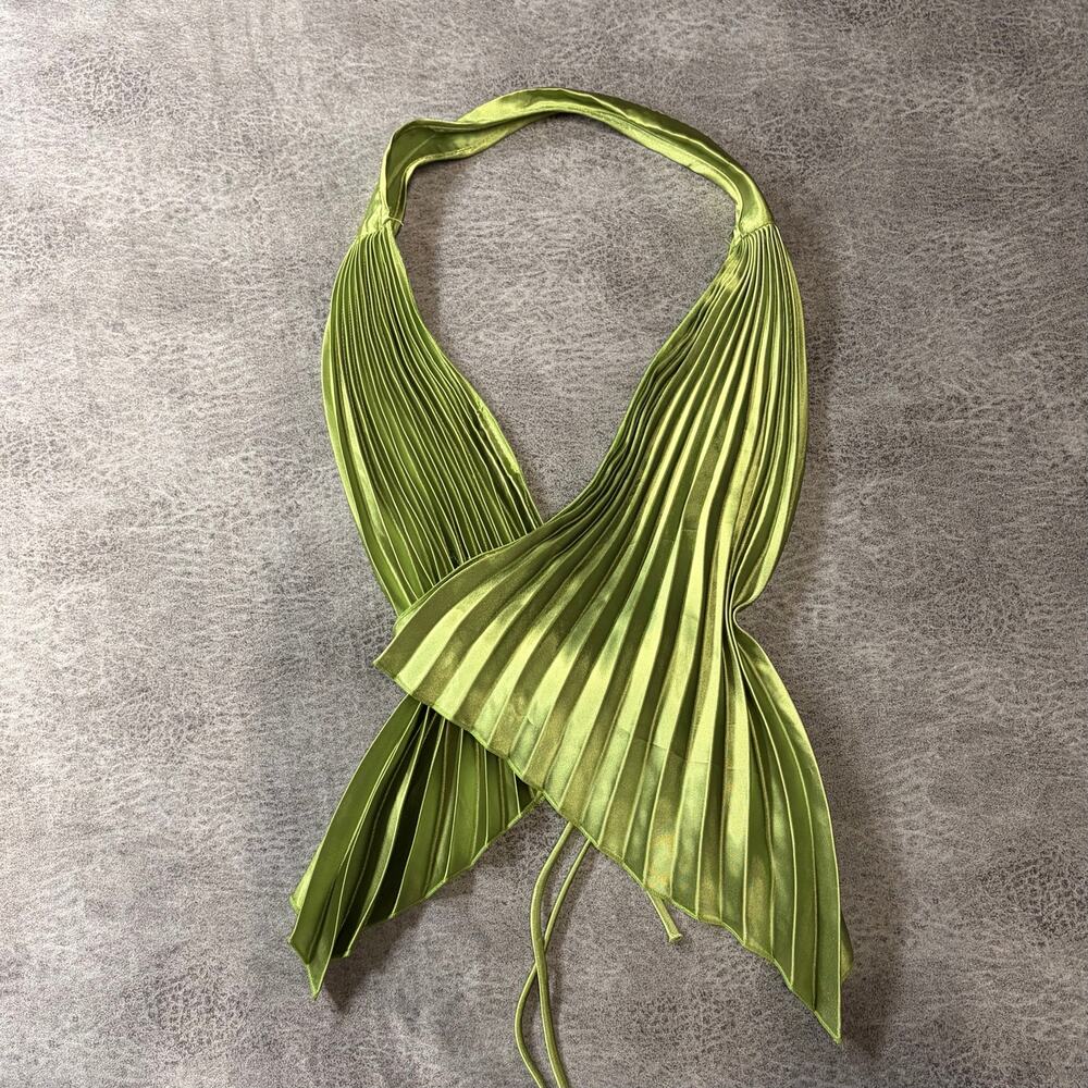 Green Satin Pleated Versatile Top
